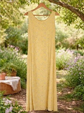 Jonathan Martin Yellow Floral Long Dress Cottagecore Size 14